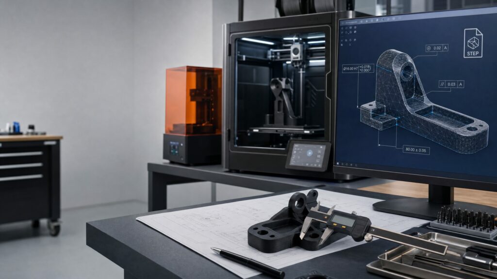 Controllo CAD, STEP e mesh STL per stampa 3D industriale FDM e resina