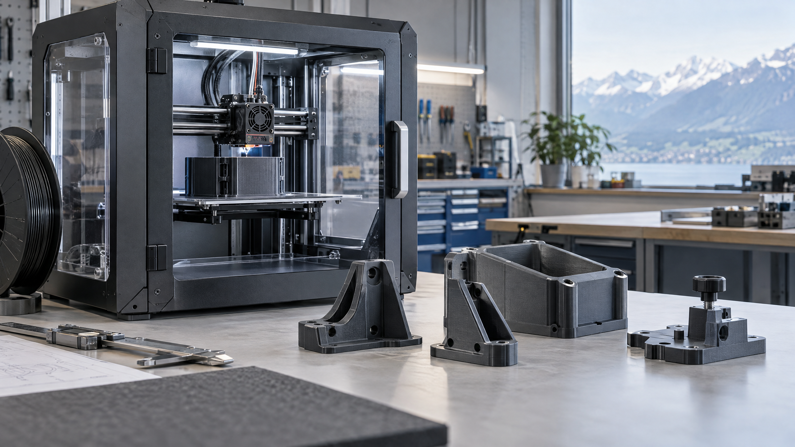 Stampante 3D FDM professionale e componenti funzionali per valutare la produzione in piccoli lotti